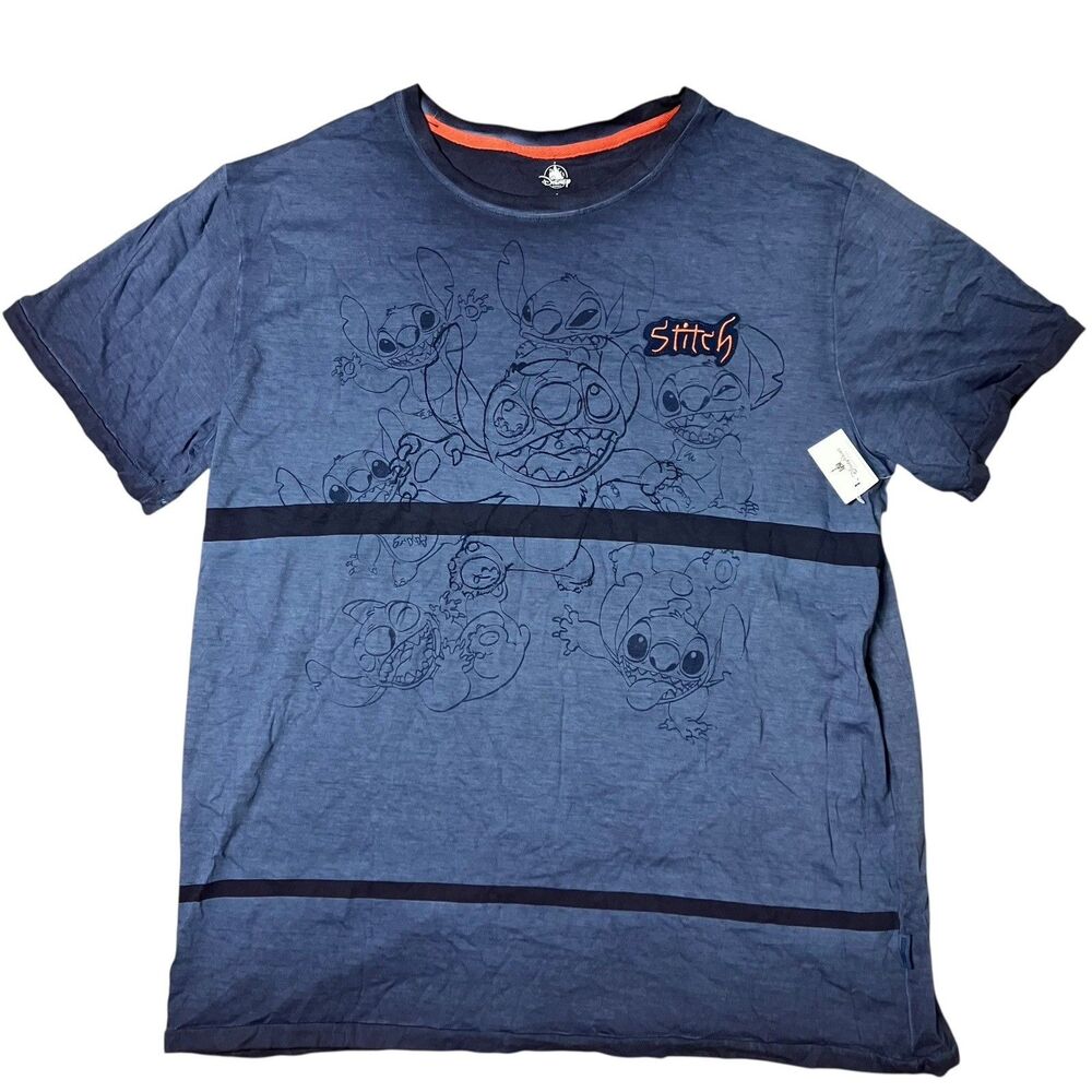 Disney Parks Lilo And Stitch T-Shirt Mens L Blue Short Sleeve Cotton Crewneck